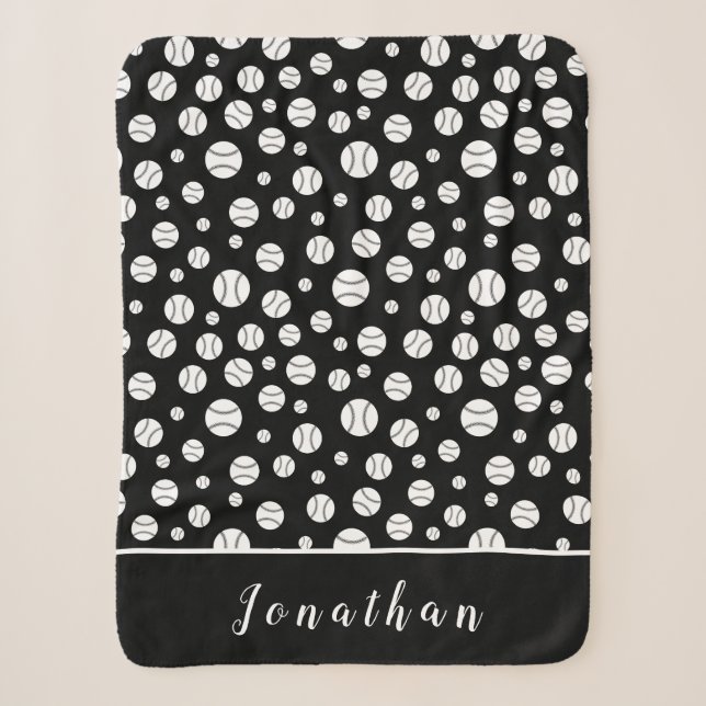 Couverture Sherpa Motif de baseball noir et blanc Personnalisé (Devant)
