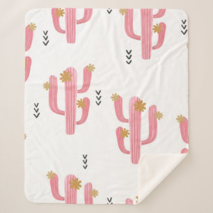 Couverture Sherpa Motif de cactus à fleurs d'aquarelle transparente.