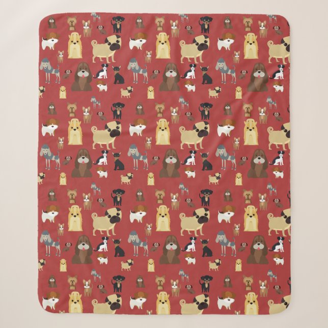 Couverture Sherpa motif de chiens arrière - plans rouges. (Devant)