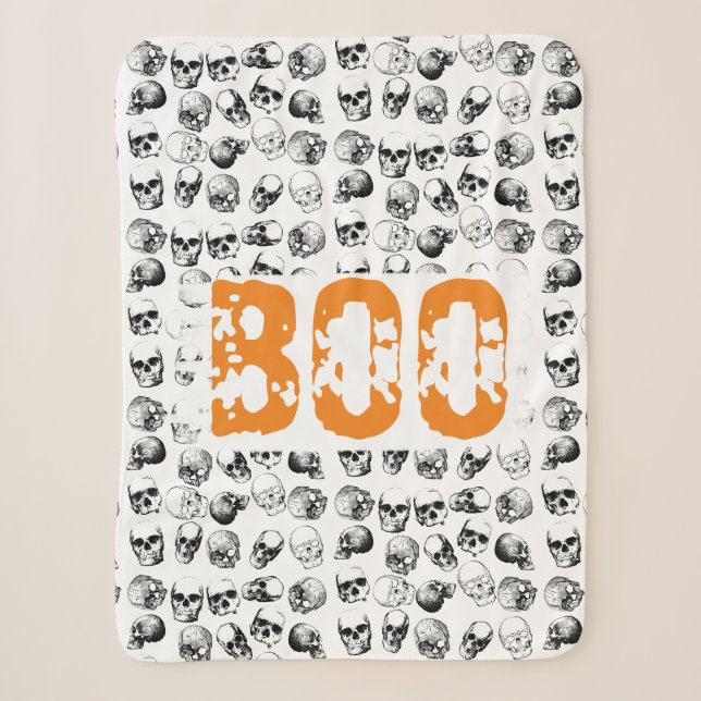Couverture Sherpa Motif de crâne Éffrayant Orange Boo Halloween (Devant)