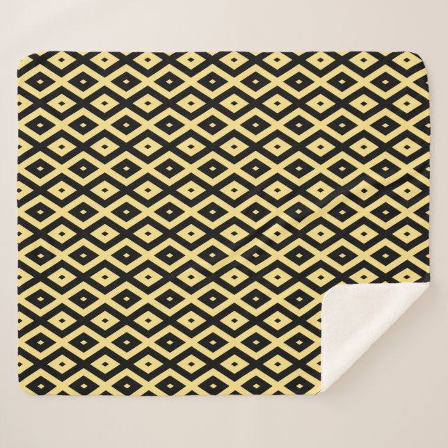 Couverture Sherpa Motif de diamant jaune citron et noir (Devant (Horizontal))