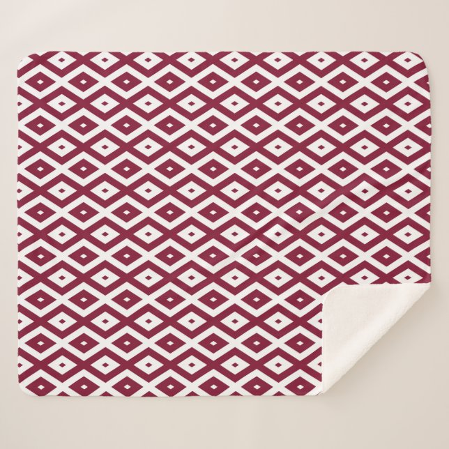 Couverture Sherpa Motif de diamants de Bourgogne et blanc (Devant (Horizontal))