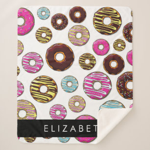 Couverture Sherpa Motif De Donuts, De Donuts Colorés, Votre Nom