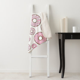 Couverture Sherpa Motif De Donuts, Donuts Roses, Saupoudrages