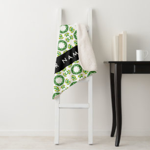 Couverture Sherpa Motif de feuille, feuilles vertes, Votre nom