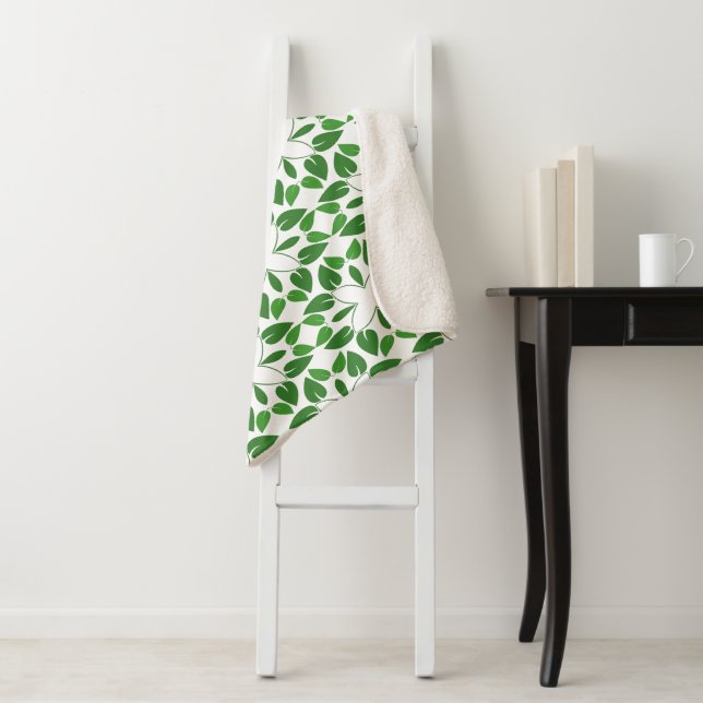 Couverture Sherpa Motif de feuille, motif de feuilles, feuilles vert (En situation)