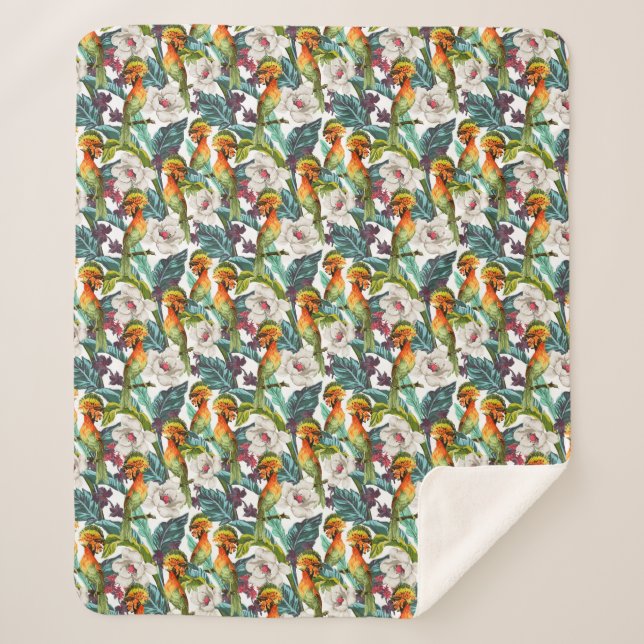 Couverture Sherpa Motif De Fleur Exotique Et Oiseau (Devant)