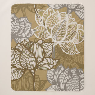 Couverture Sherpa Motif de fleurs Art déco. Ligne or fleurie art. fl