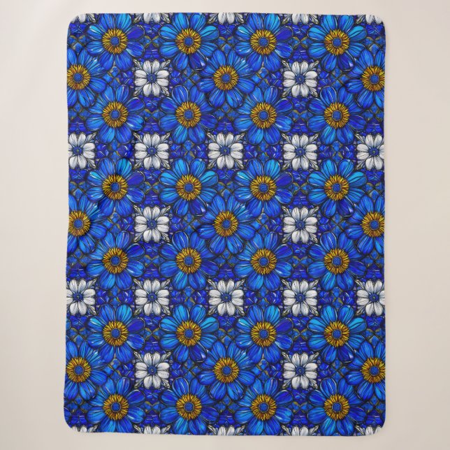 Couverture Sherpa Motif de fleurs bleues (Devant)