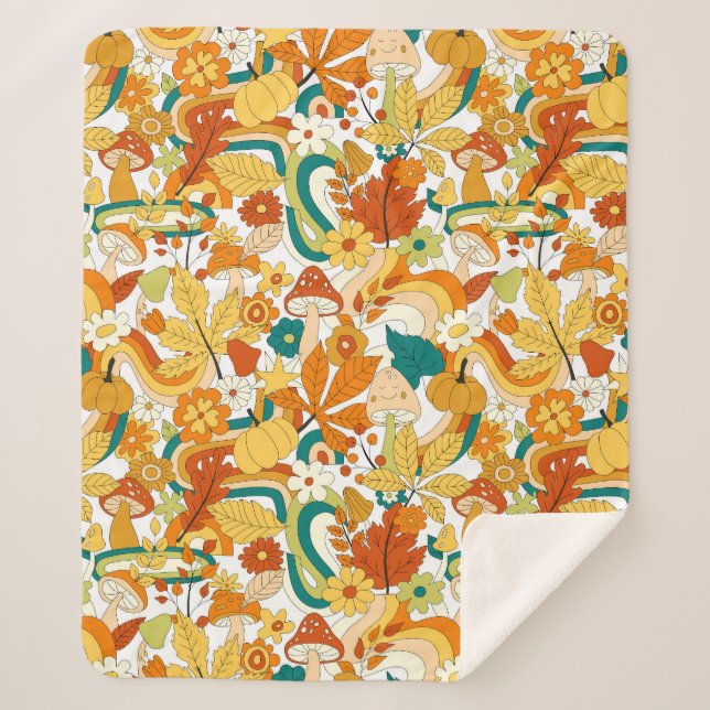 Couverture Sherpa Motif de fleurs de champignons Super rétro (Devant)