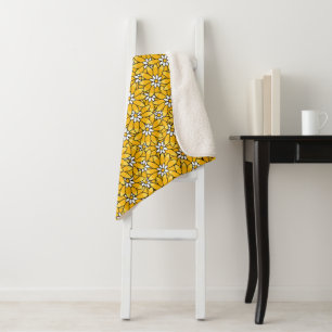 Couverture Sherpa Motif de fleurs jaune vif ensoleillé