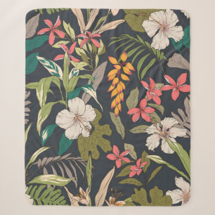 Couverture Sherpa Motif de fleurs tropicales sans joint arrière - pl