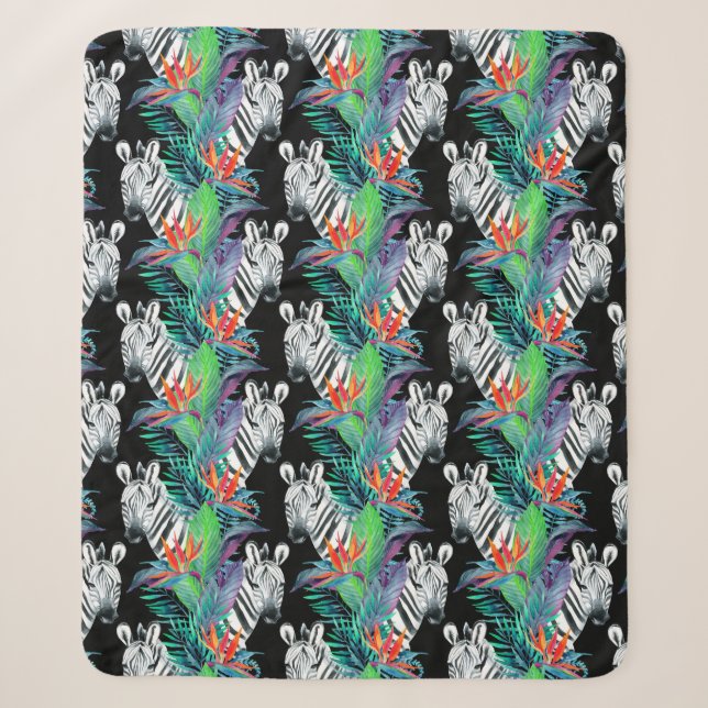 Couverture Sherpa Motif De Fleurs Zébrées Et Exotiques (Devant)