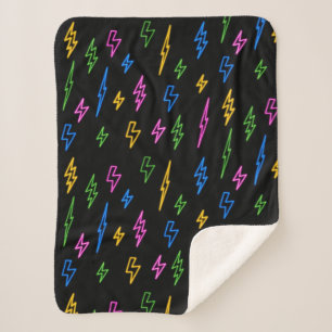 Couverture Sherpa Motif de foudre Retro Neon des années 80
