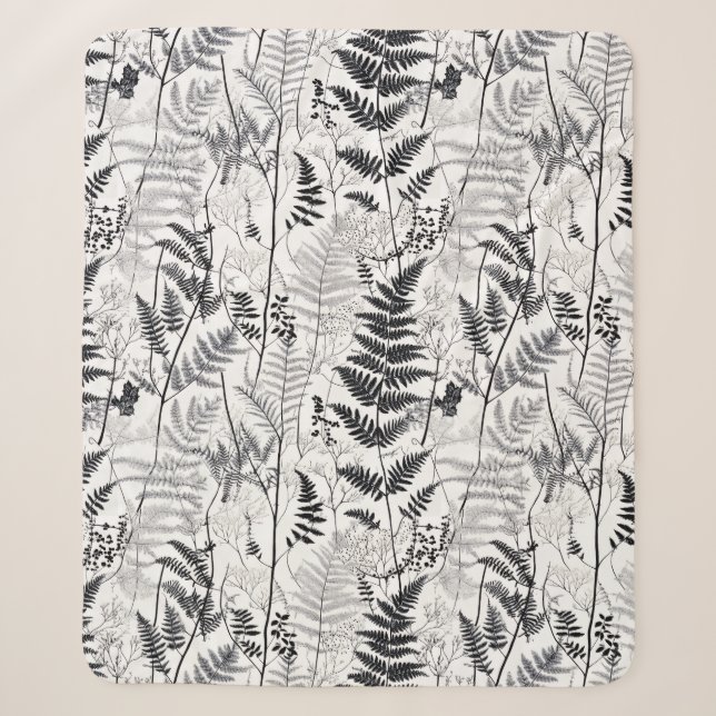 Couverture Sherpa Motif de fougère noire moderne (Devant)