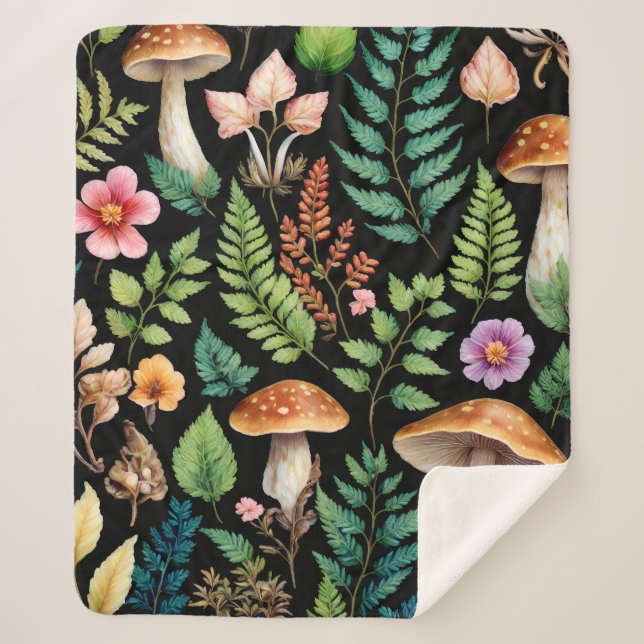 Couverture Sherpa Motif de fougères de champignons de la forêt Arriè (Devant)