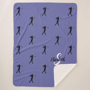 Couverture Sherpa Motif de golf Golfeuse Monogrammé Sports Pervenche