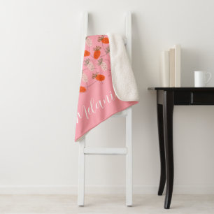 Couverture Sherpa Motif de griffes blanc rose