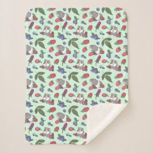 Couverture Sherpa Motif de Guinéens et Berries à Mint Green