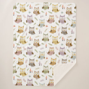 Couverture Sherpa Motif de la Chouette des bois, Enfants blancs