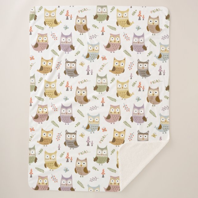 Couverture Sherpa Motif de la Chouette des bois, Enfants blancs (Devant)