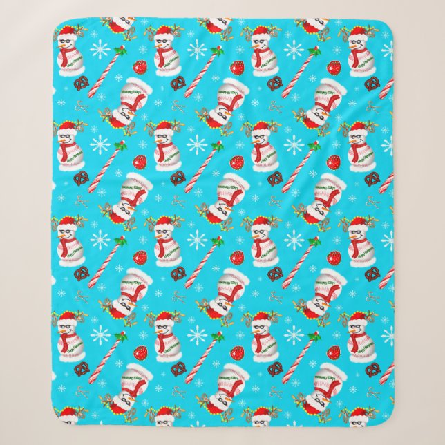 Couverture Sherpa Motif de la fête de Noël de Baseball Snowman (Devant)