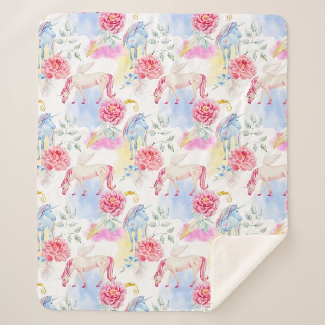 Couverture Sherpa Motif de licorne et de Pegasus d'aquarelle (Devant)