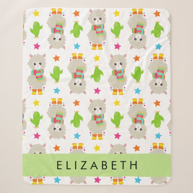 Couverture Sherpa Motif De Llamas, Alpacas, Cactus, Votre Nom (Devant)