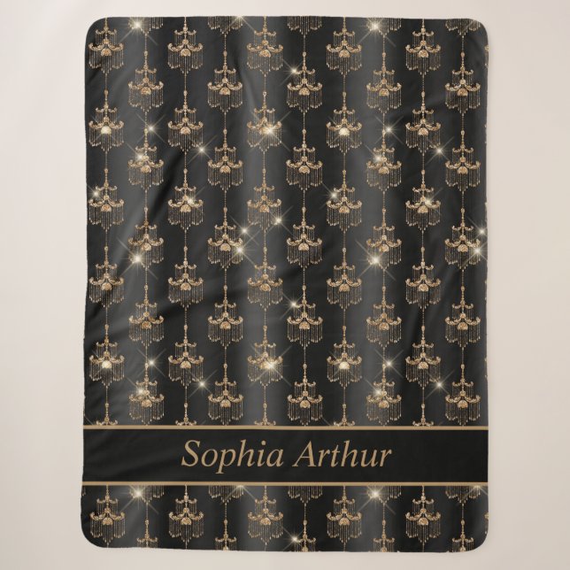 Couverture Sherpa Motif de lustre doré noir (Devant)