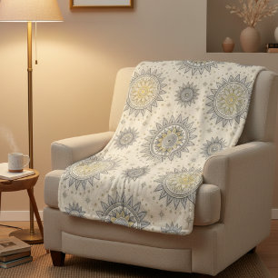 Couverture Sherpa Motif de mandala gris or