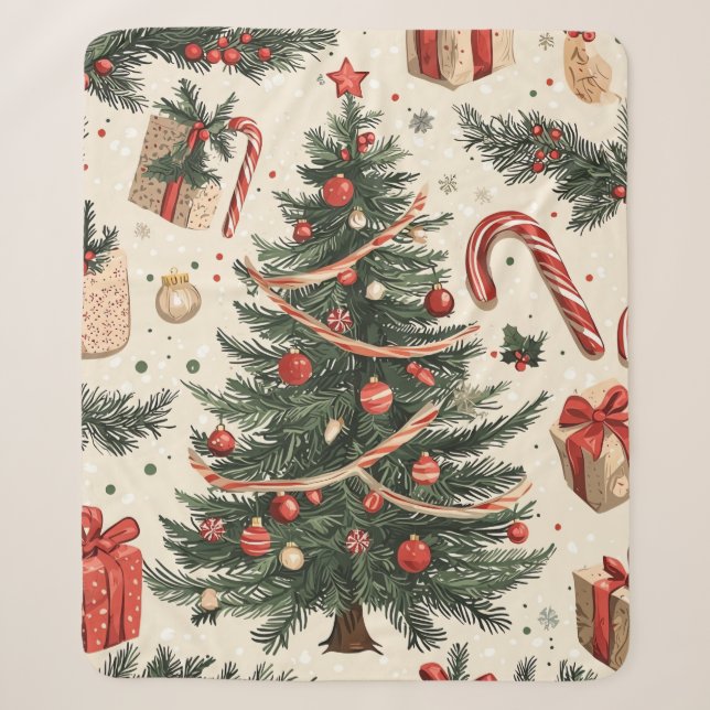 Couverture Sherpa Motif de Noël floral Poinsettia (4) (Devant)