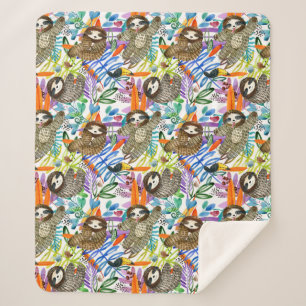 Couverture Sherpa Motif de paresse d'aquarelle de bande dessinée