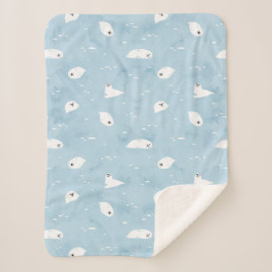 Couverture Sherpa Motif de phoque infantile en bleu Sage