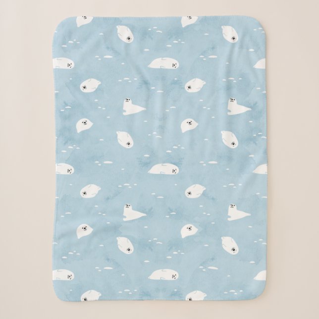 Couverture Sherpa Motif de phoque infantile en bleu Sage (Devant)
