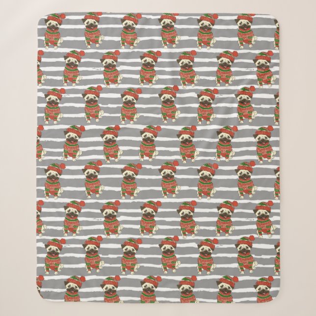 Couverture Sherpa Motif de portrait de carlin de Noël (Devant)