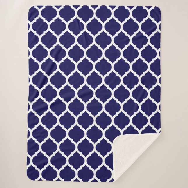 Couverture Sherpa Motif de Quatrefoil bleu Marocain (Devant)