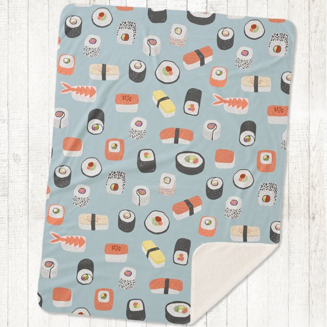 Couverture Sherpa Motif de rouleaux Sushi Nigiri Maki (Japanese sushi sherpa fleece blanket)