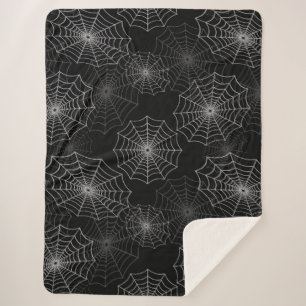 Couverture Sherpa Motif de soie Web Cobweb Spider sur noir