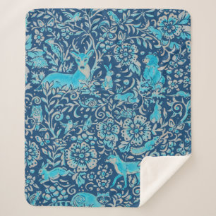 Couverture Sherpa Motif de tapisserie animale turquoise et bleue