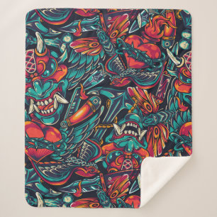 Couverture Sherpa Motif de tatouage rétro