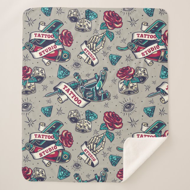 Couverture Sherpa Motif de tatouage rétro (Devant)