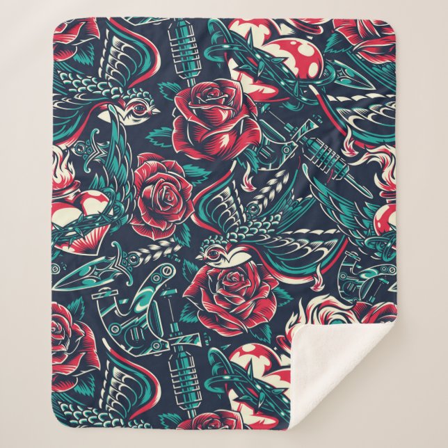 Couverture Sherpa Motif de tatouage rétro (Devant)