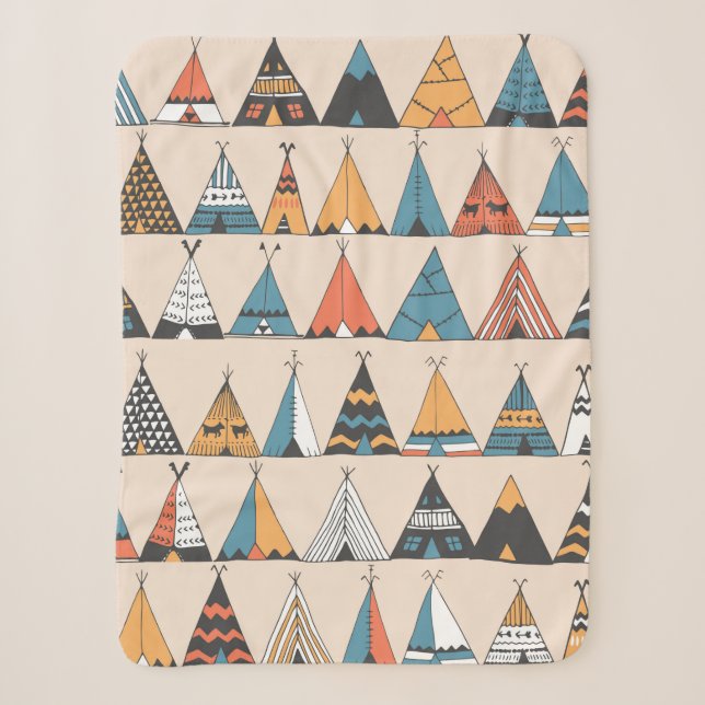 Couverture Sherpa Motif de tipi. Tente d'été autochtone de Wigwam (Devant)