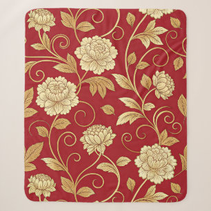 Couverture Sherpa Motif de vigne florale cramoisie élégant