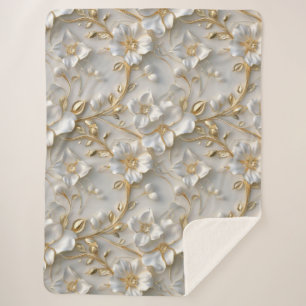 Couverture Sherpa Motif décoratif 3D blanc et or
