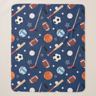 Couverture Sherpa Motif d'équipement sportif pour enfants en bleu