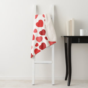 Couverture Sherpa Motif Des Coeurs, Coeurs Rouges, Motif Des Coeurs