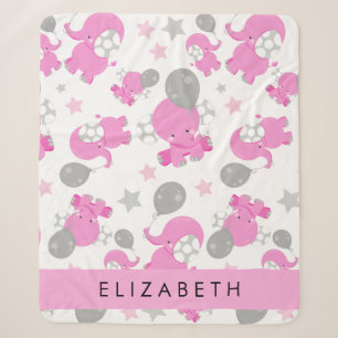 Couverture Sherpa Motif Des Eléphants Roses, Étoiles, Votre Nom