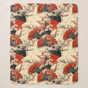 Couverture Sherpa Motif d'éventail de fleurs de cerisier japonais (5