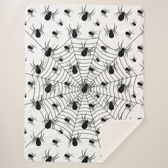 Couverture Sherpa Motif d'Halloween Black White araignées (Devant)